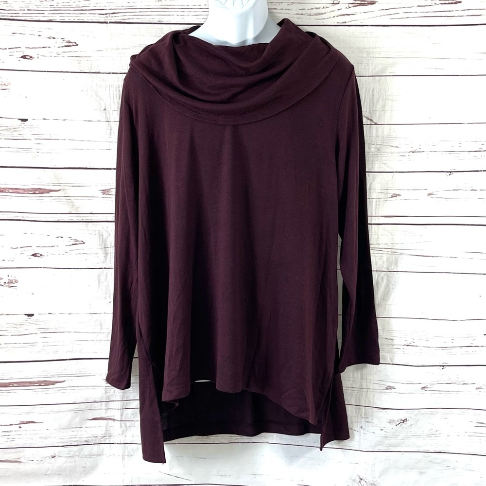 Lane Bryant Sweater Woman’s 14/16 Burgundy Cowl Neck Long Sleeve Side‎ Split.